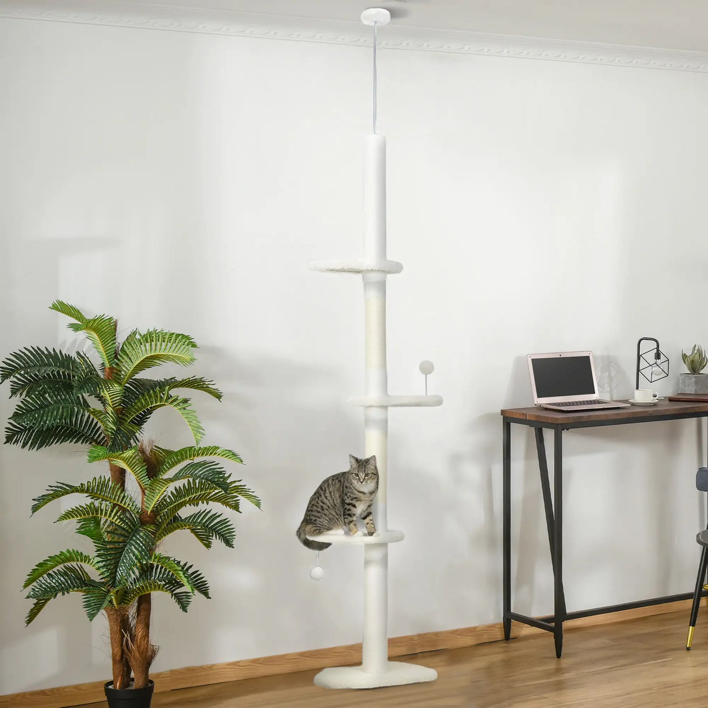 88.5"-100.5" Floor to Ceiling Cat Tree, Scratching Posts, Cloud Platforms, Cream Floor to Ceiling Cat Trees at Gallery Canada
