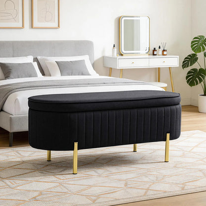 Upholstered Bedroom Bench, Channel Tufted Ottoman, Black Storage Ottomans & Benches at Gallery Canada