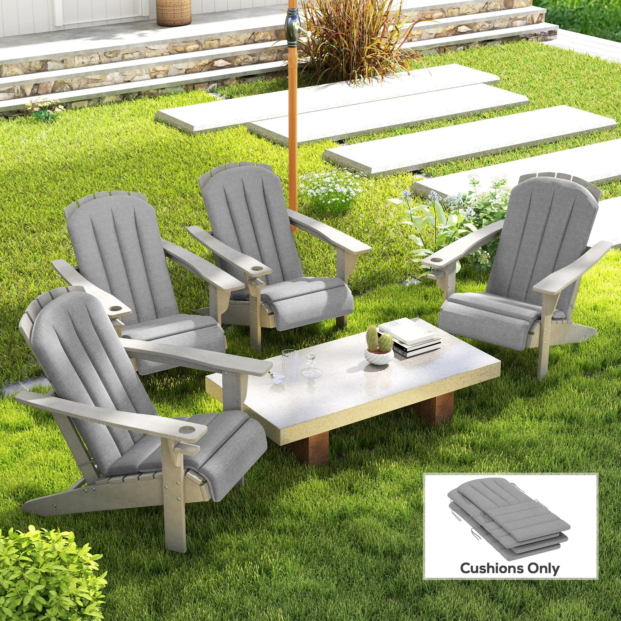 Set Of 4 Patio Chair Cushions, High Back Adirondack, High-Density Foam, Grey Patio Chair Cushions at Gallery Canada