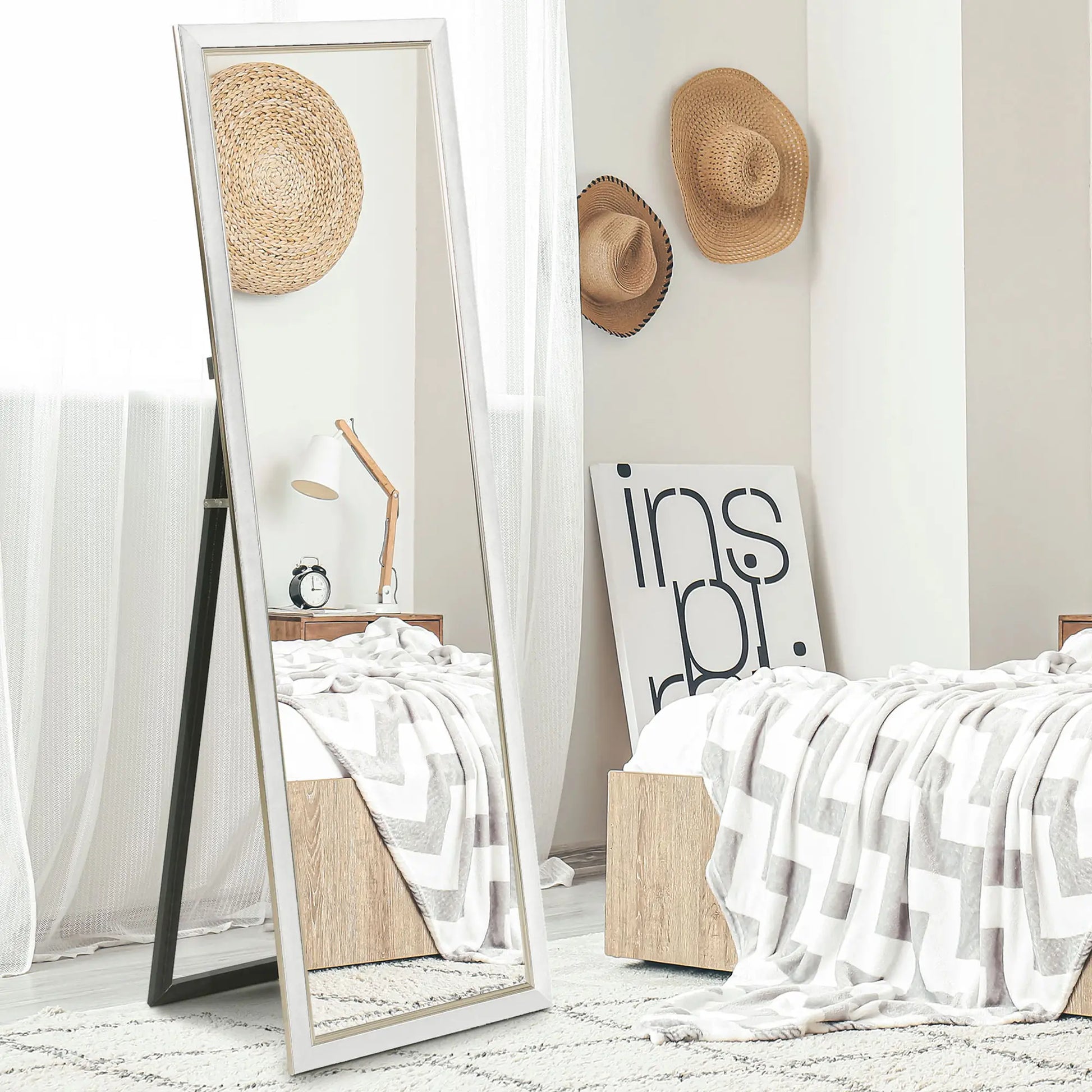 Floor Standing Mirror, Full Body, Leaning or Wall, White Full Length Mirrors at Gallery Canada