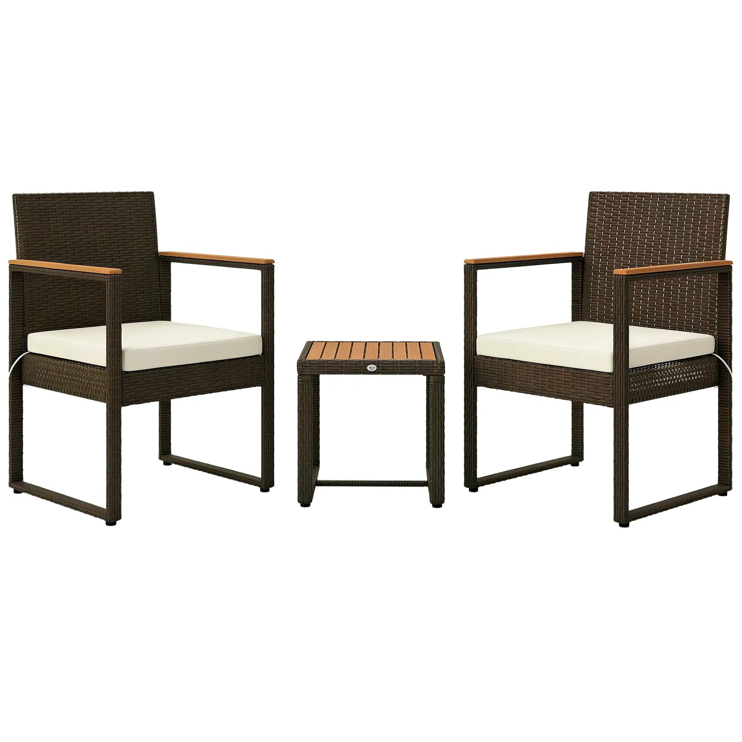 3 Pc Wicker Patio Set, Rattan Bistro w/ Acacia Table, White Bistro Sets at Gallery Canada
