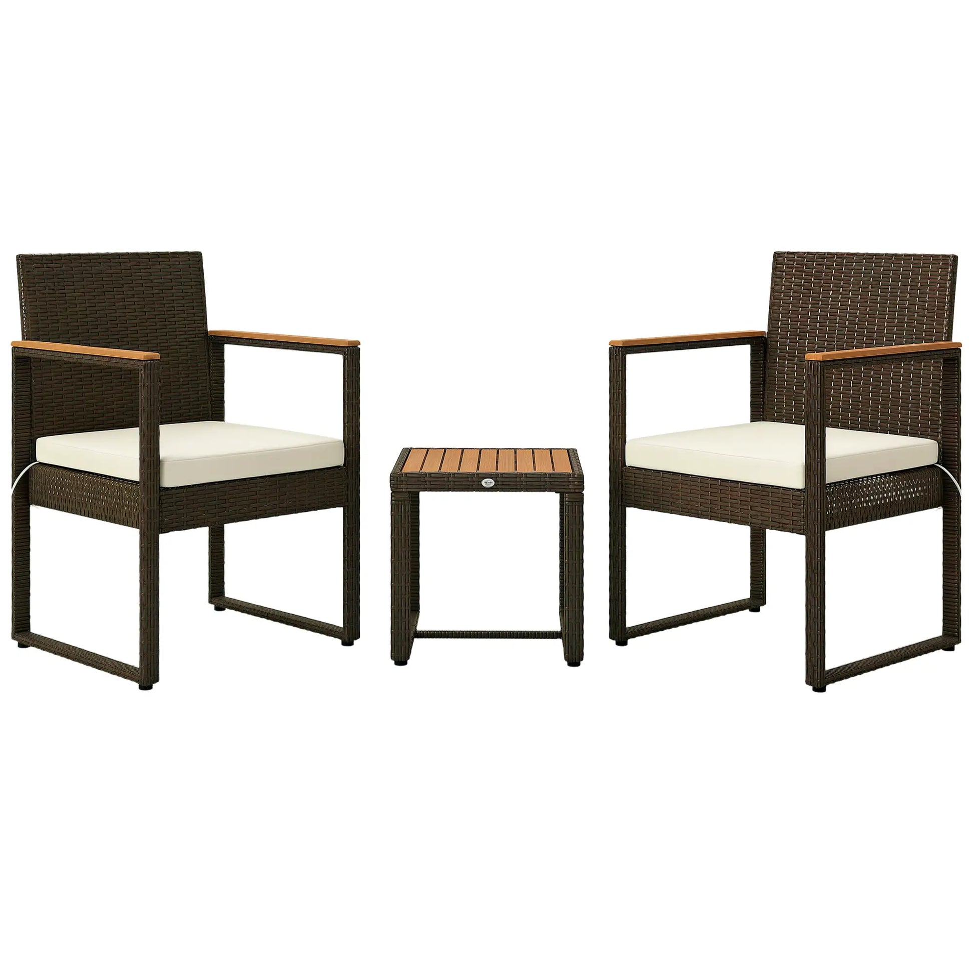 3 Pc Wicker Patio Set, Rattan Bistro w/ Acacia Table, White Bistro Sets at Gallery Canada