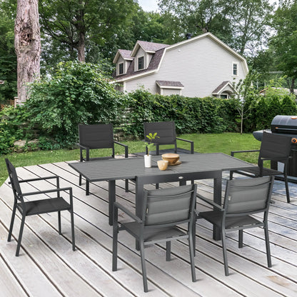 7-Piece Patio Dining Set for 6, Aluminum Table, Stackable Chairs, Dark Gray Outdoor Dining Sets at Gallery Canada