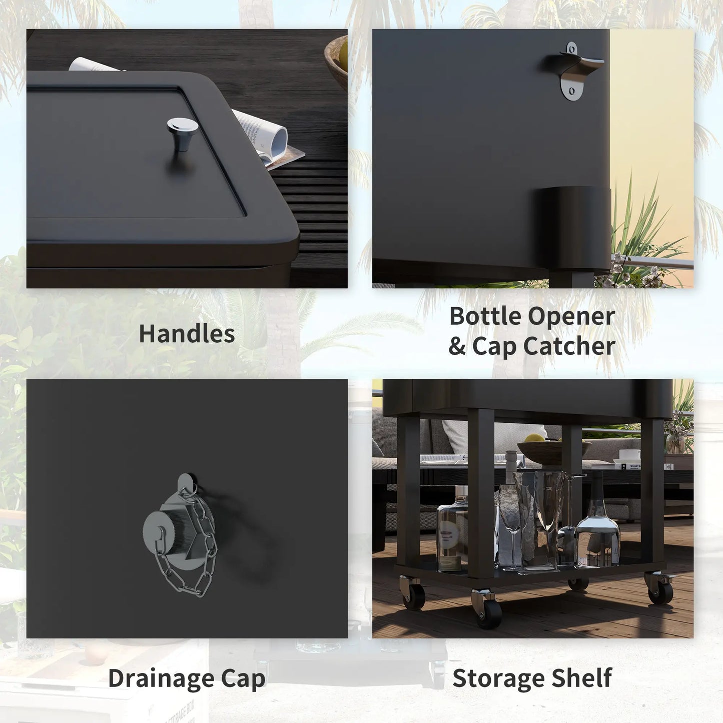 60 Quart Rolling Outdoor Cooler, Portable Cart with Wheels, Storage Shelf, Black Cooler Boxes at Gallery Canada