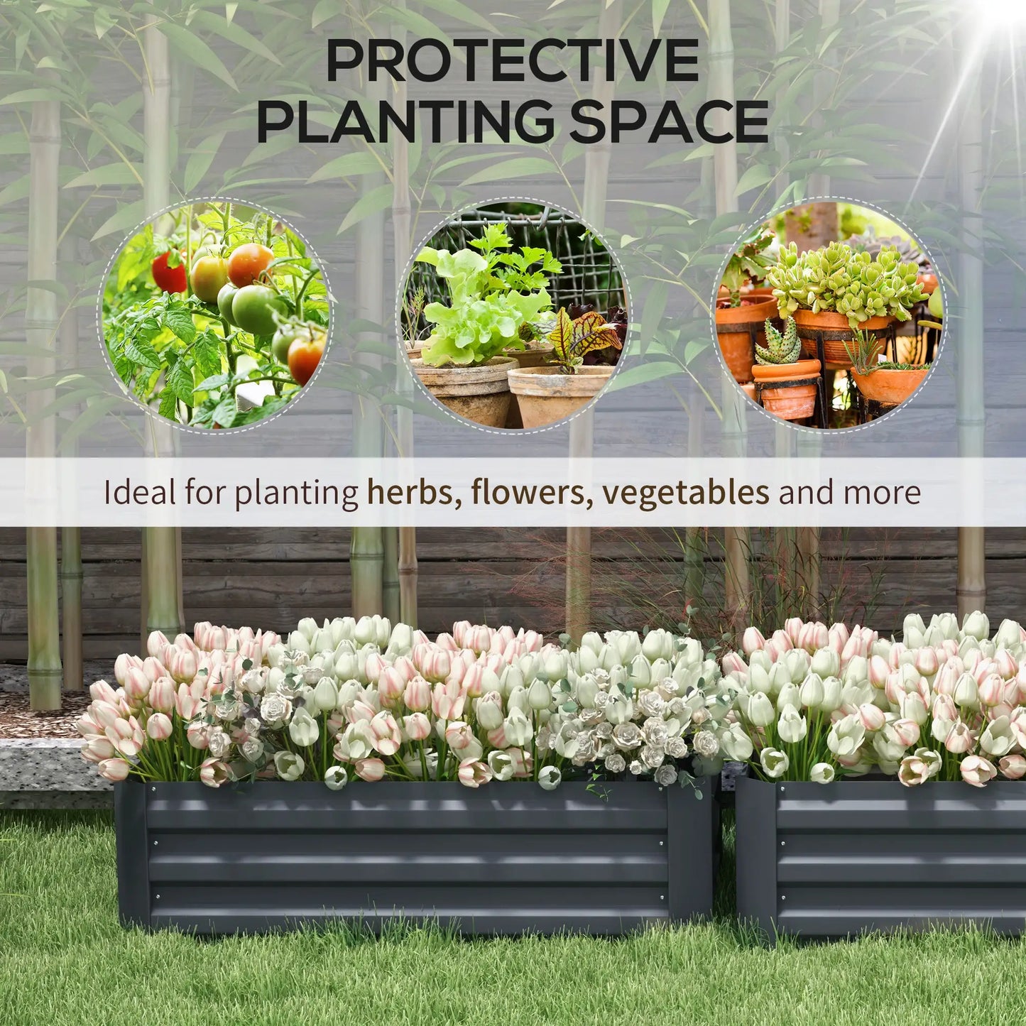 Steel Raised Garden Bed Set, Elevated Planter Box, 39"x20"x12", Dark Grey Galvanized Planter Boxes at Gallery Canada