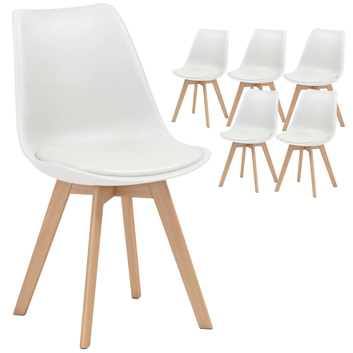 Rubber Wood Dining Table Chairs Set, 6 Chairs, PU Leather Cushion Dining Chairs at Gallery Canada
