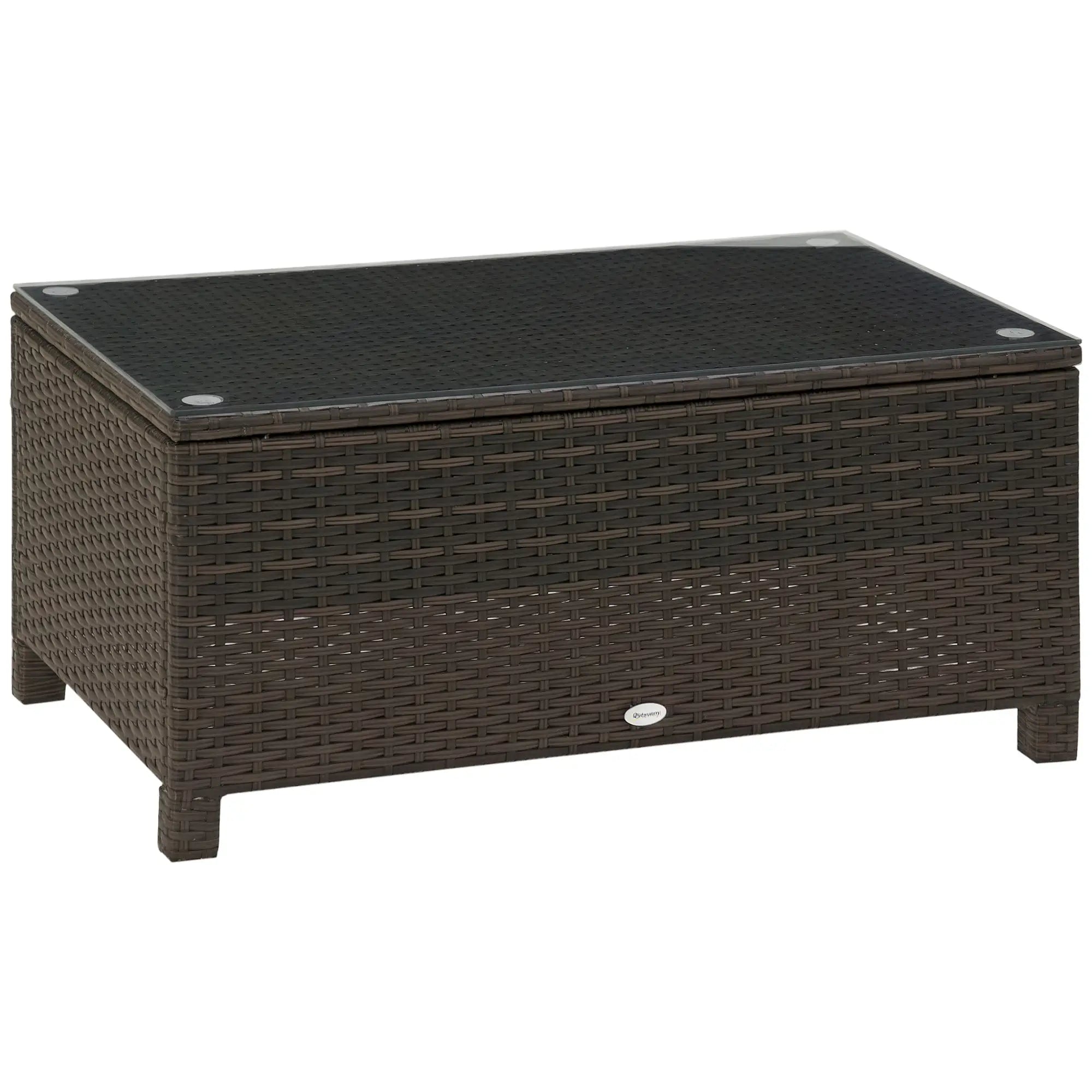 Rattan Wicker Coffee Table, Glass Top, Outdoor Garden Patio Furniture, Brown Coffee Tables Brown at Gallery Canada
