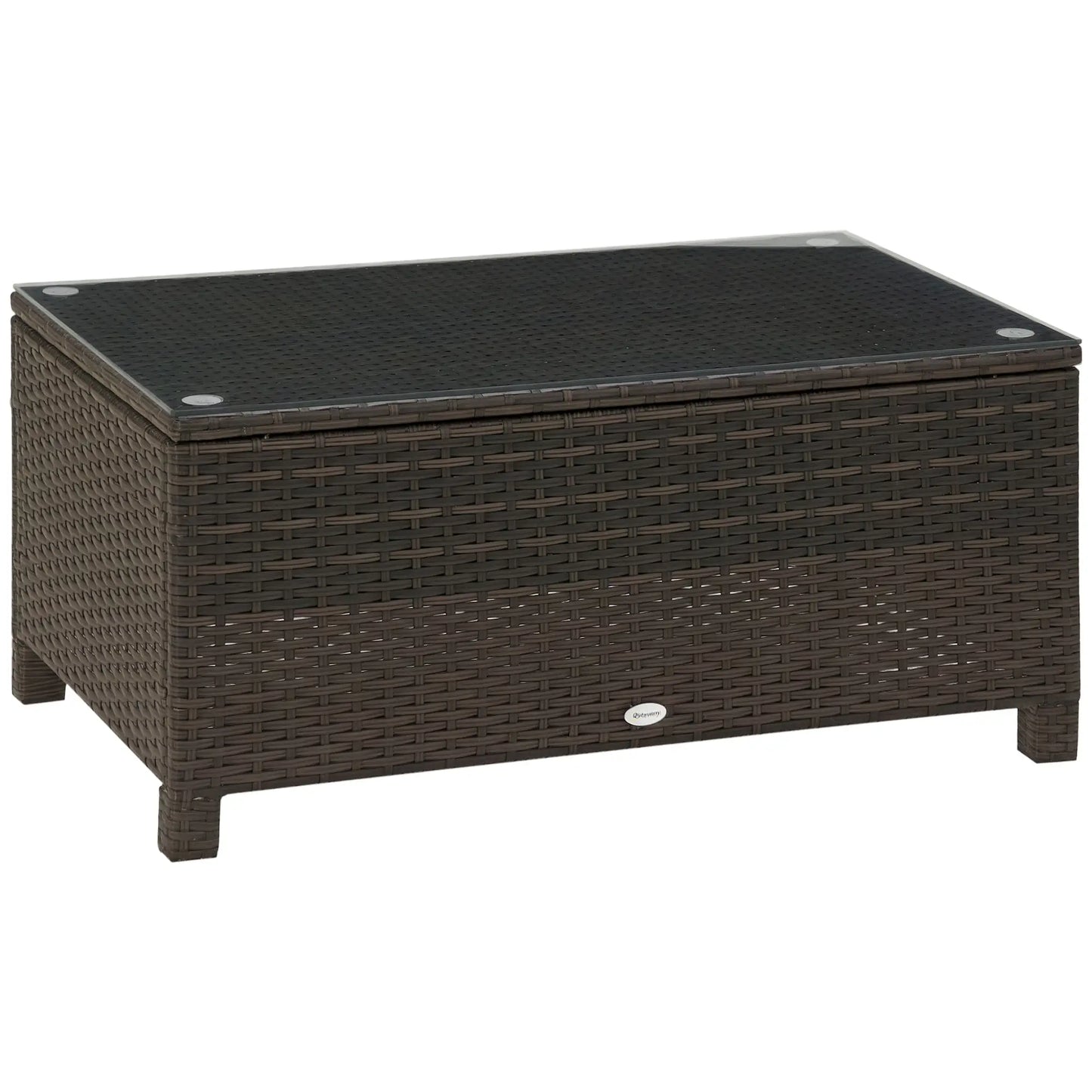Rattan Wicker Coffee Table, Glass Top, Outdoor Garden Patio Furniture, Brown Coffee Tables Brown at Gallery Canada