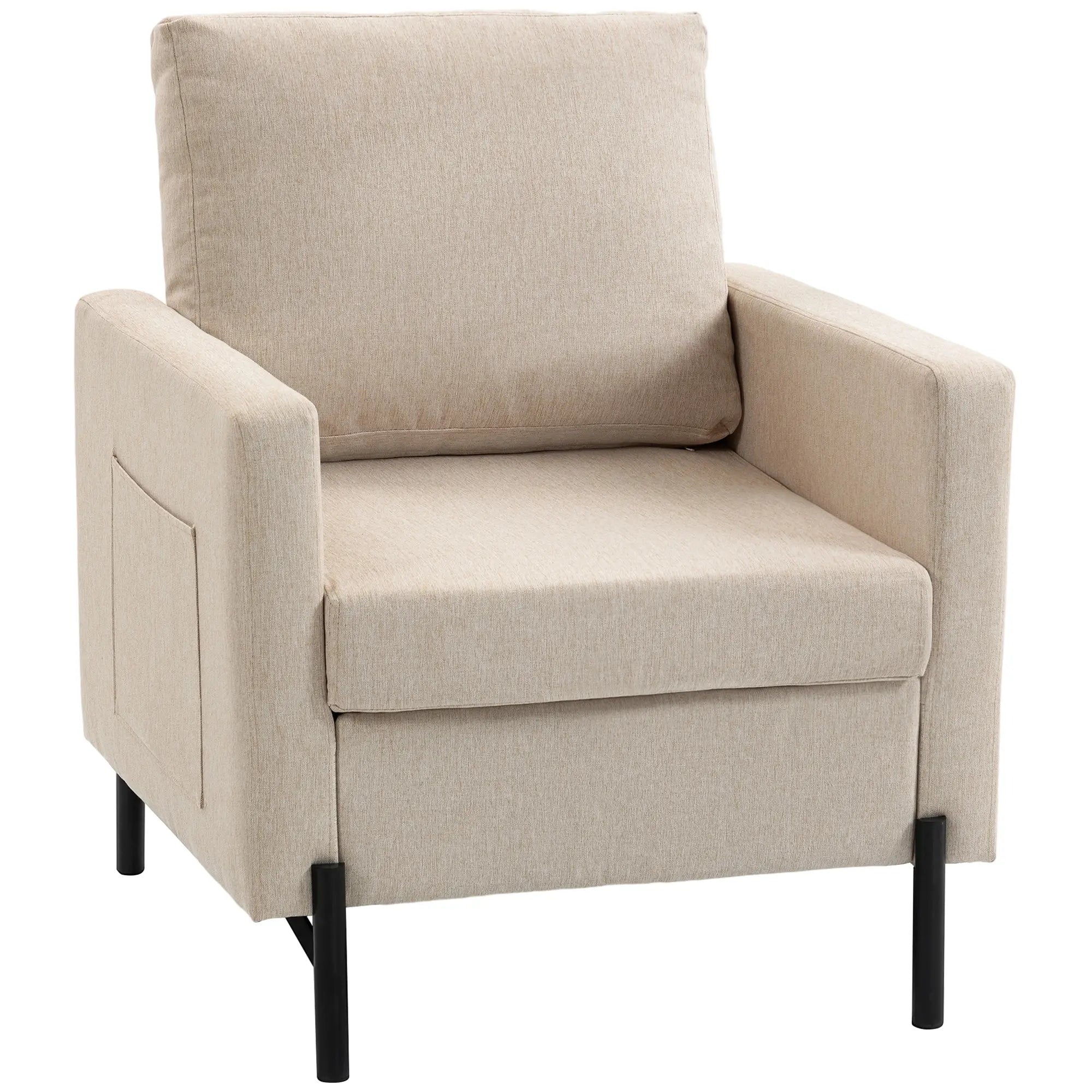 Modern Upholstered Armchair With Side Pockets, Cushion, Beige Accent Chairs at Gallery Canada