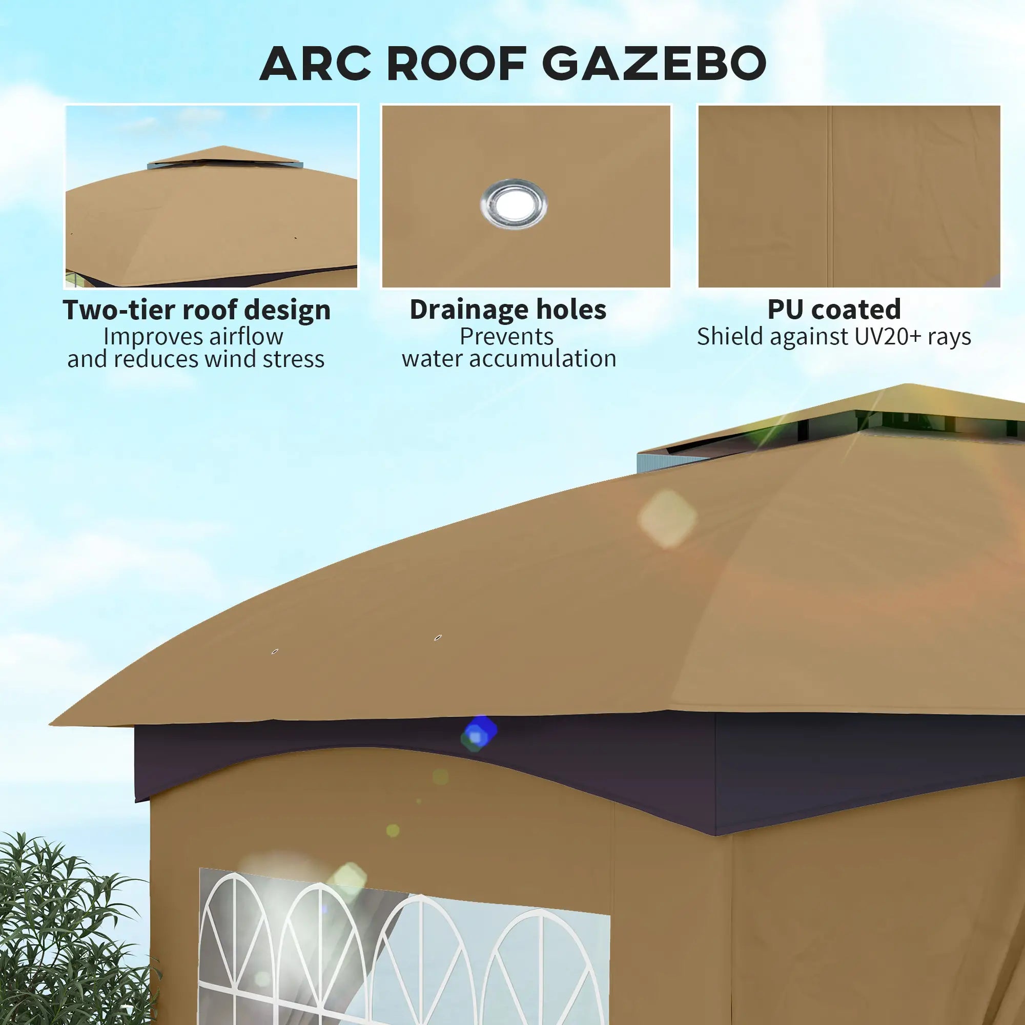 11' x 11' Outdoor Gazebo, Double Roof, Galvanised Steel Frame, Beige Gazebos at Gallery Canada