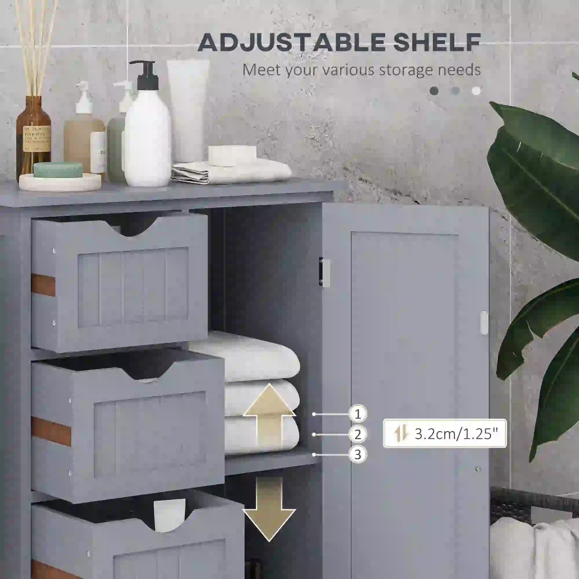 Bathroom Storage Cabinet, Adjustable Shelf, 4 Drawers, Grey Bathroom Cabinets at Gallery Canada