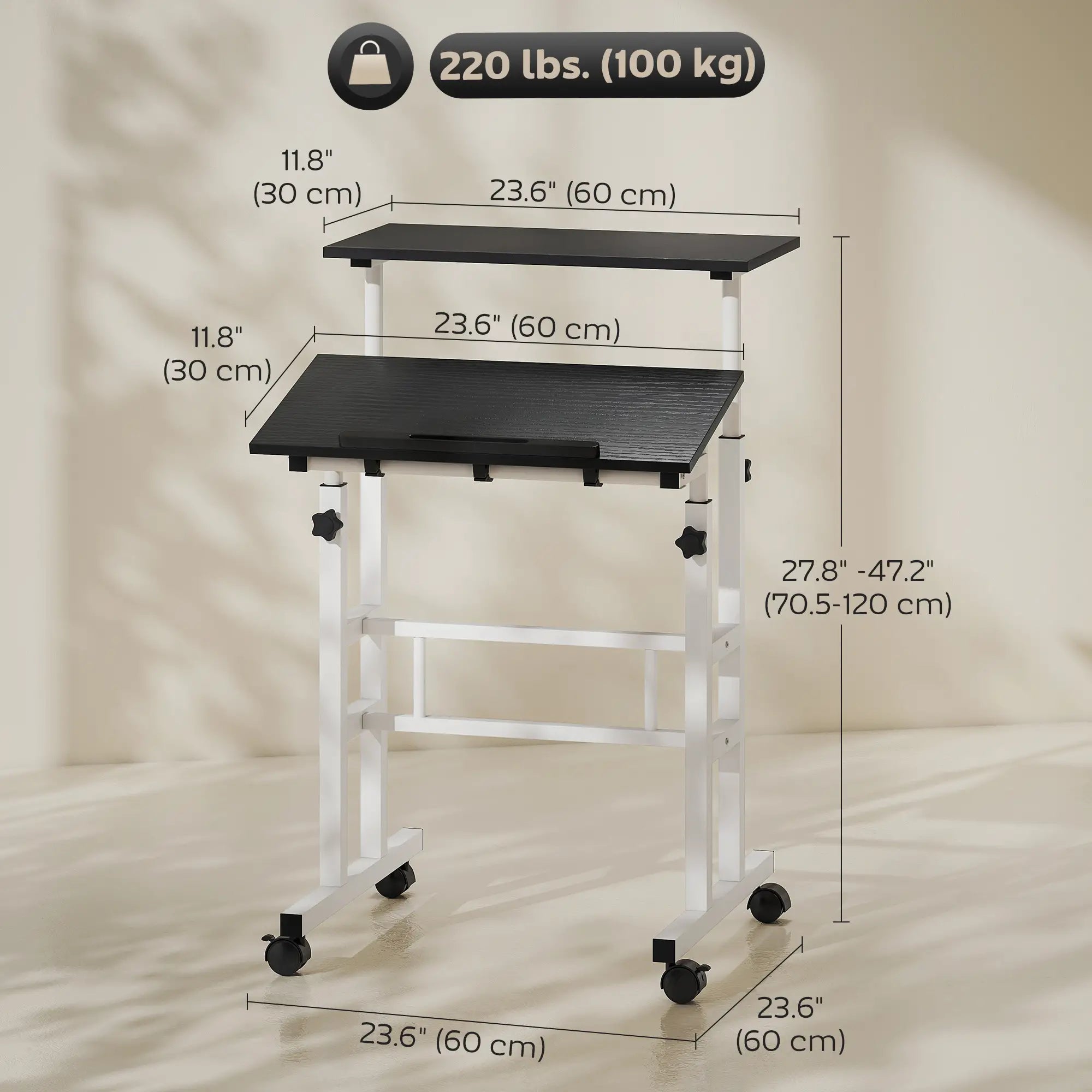 Height Adjustable Standing Desk with Wheels, Black Computer Desks at Gallery Canada