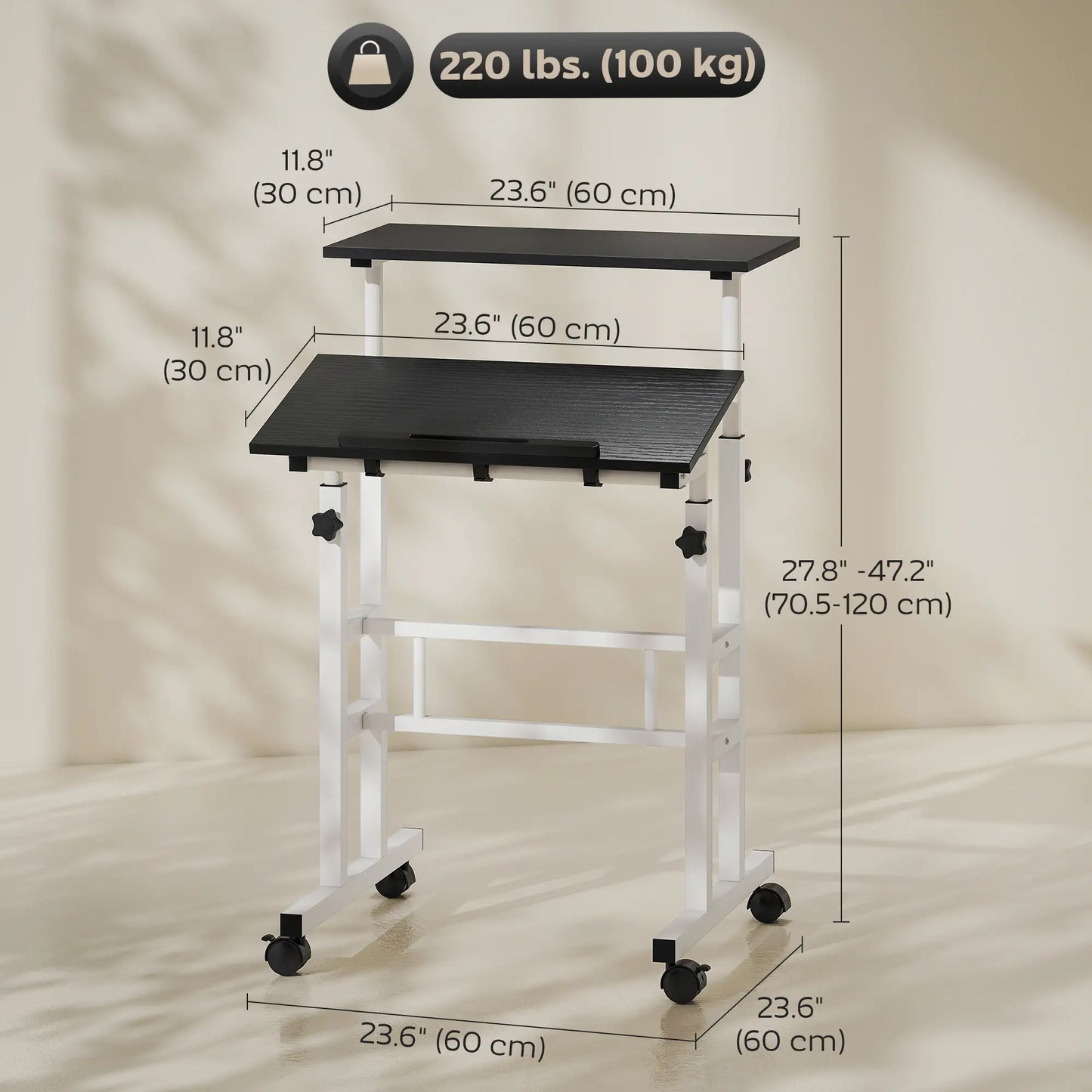 Height Adjustable Standing Desk with Wheels, Black Computer Desks at Gallery Canada