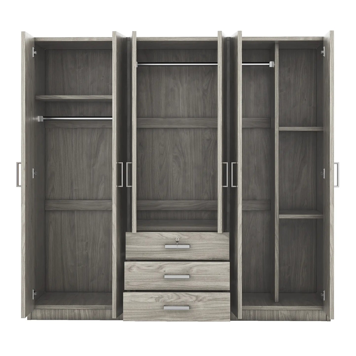 Wooden Wardrobe, 3 Drawers, MDF, Compact, 71" L x 19" W x 68" H, Grey Clothing Storage at Gallery Canada
