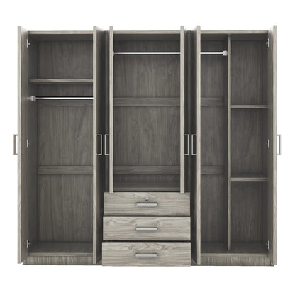 Wooden Wardrobe, 3 Drawers, MDF, Compact, 71" L x 19" W x 68" H, Grey Clothing Storage at Gallery Canada