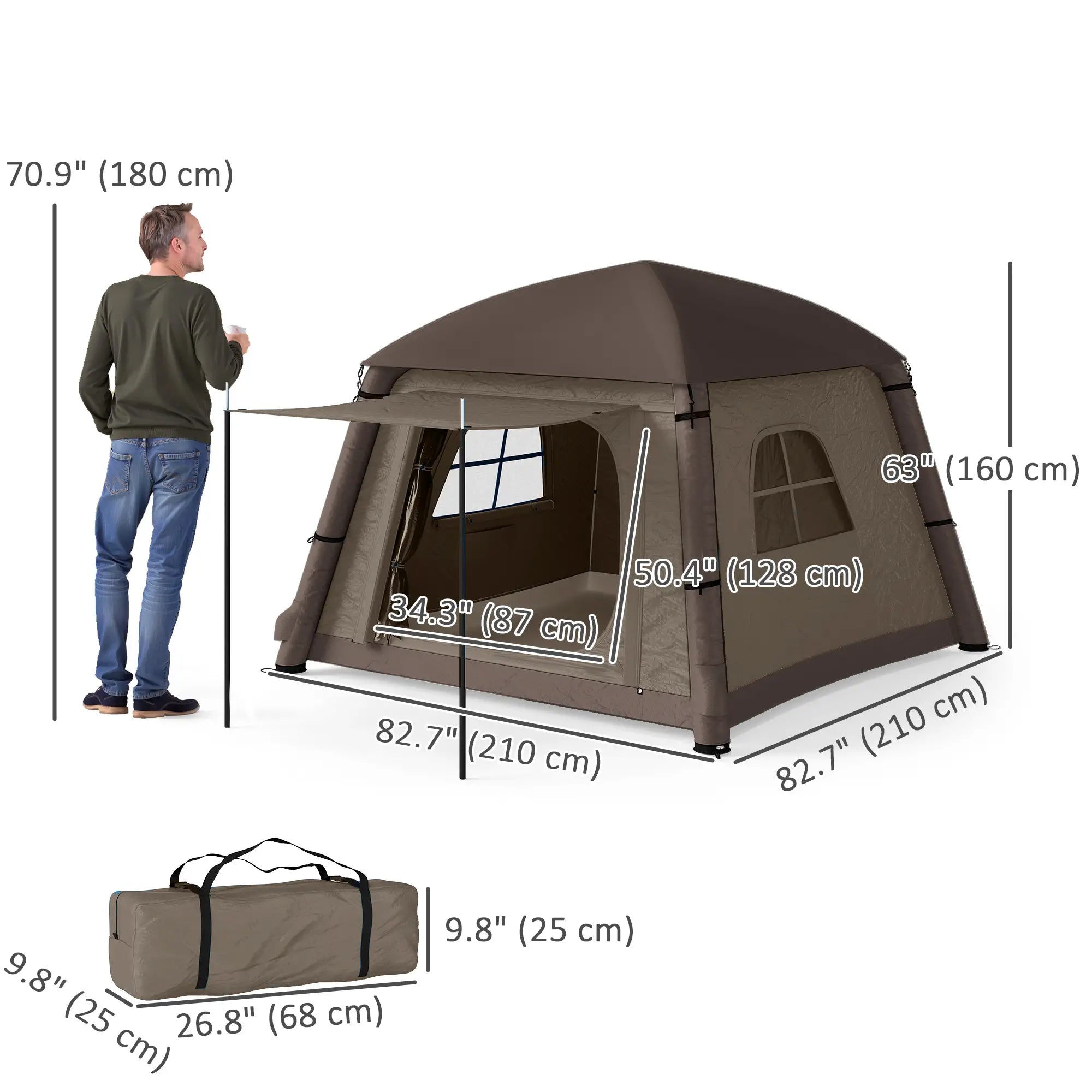 Inflatable Camping Tent, 1-2 Person, Khaki and Brown Camping Tents at Gallery Canada