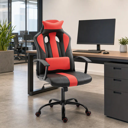 High Back Racing Style Gaming Chair, Adjustable PU Leather, Lumbar Support, Red Video Game Chairs at Gallery Canada