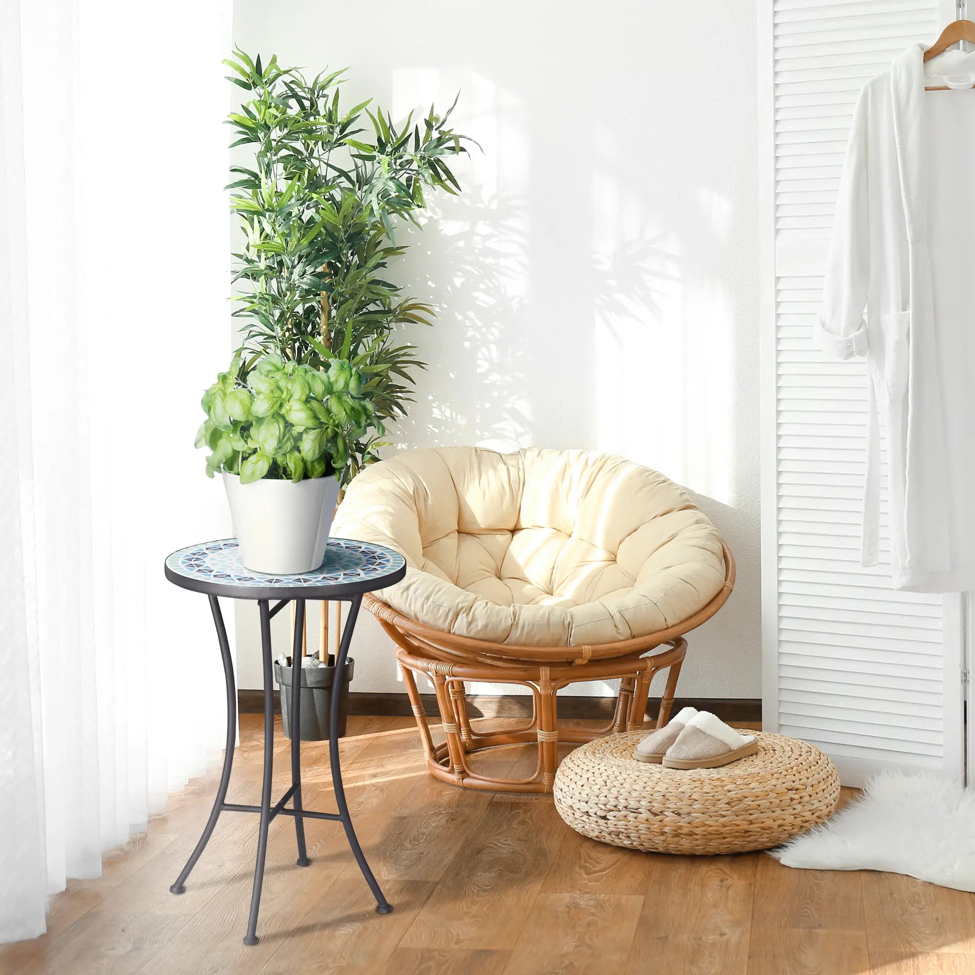 Round Mosaic Patio Table, Metal Frame, Outdoor Garden Furniture, Blue Patio Side Tables at Gallery Canada
