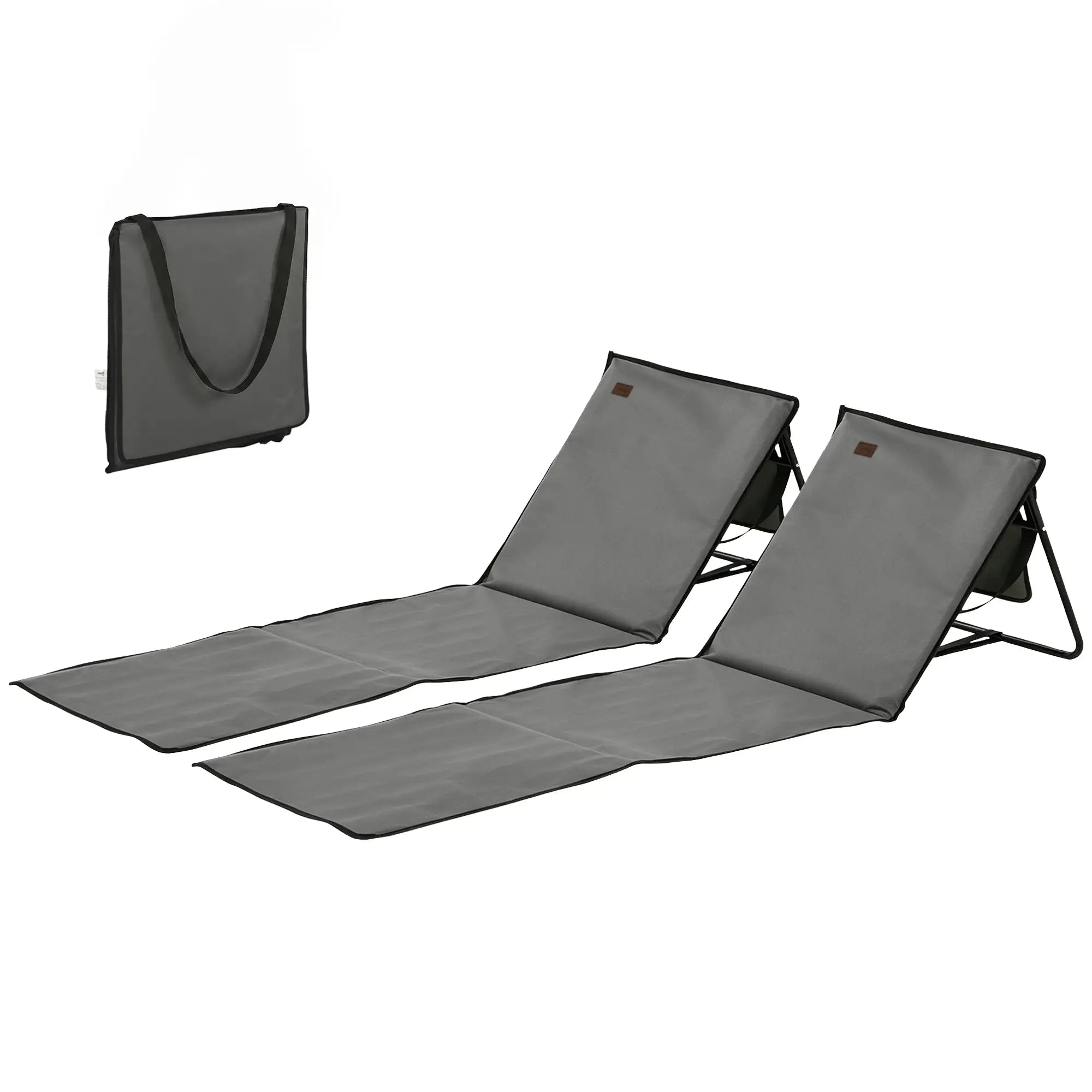 Foldable Lounge Chairs, Adjustable Backrest, Set of 2, Grey Beach Accessories Grey at Gallery Canada