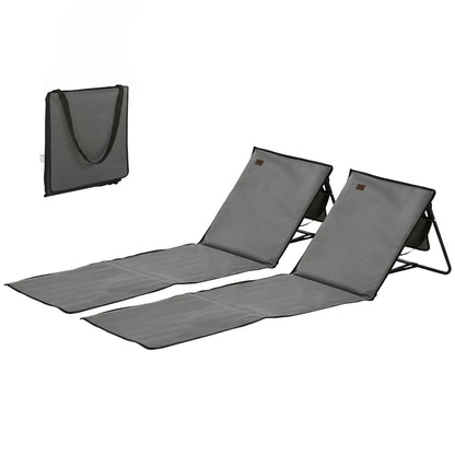 Foldable Lounge Chairs, Adjustable Backrest, Set of 2, Grey Beach Accessories Grey at Gallery Canada