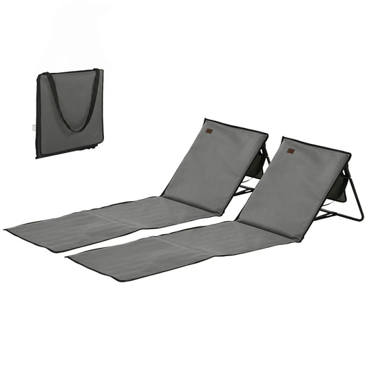 Foldable Lounge Chairs, Adjustable Backrest, Set of 2, Grey Beach Accessories Grey at Gallery Canada