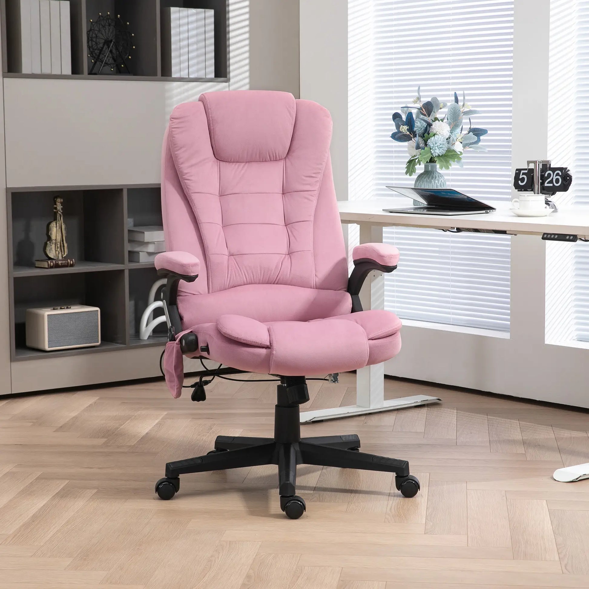 Reclining Massage Office Chair, High Back, Swivel Wheels, Pink Massage Chairs at Gallery Canada
