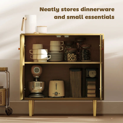 Oak Sideboard With Adjustable Shelf, 2 Doors, Gold Steel Legs, Gold Storage Cabinets at Gallery Canada