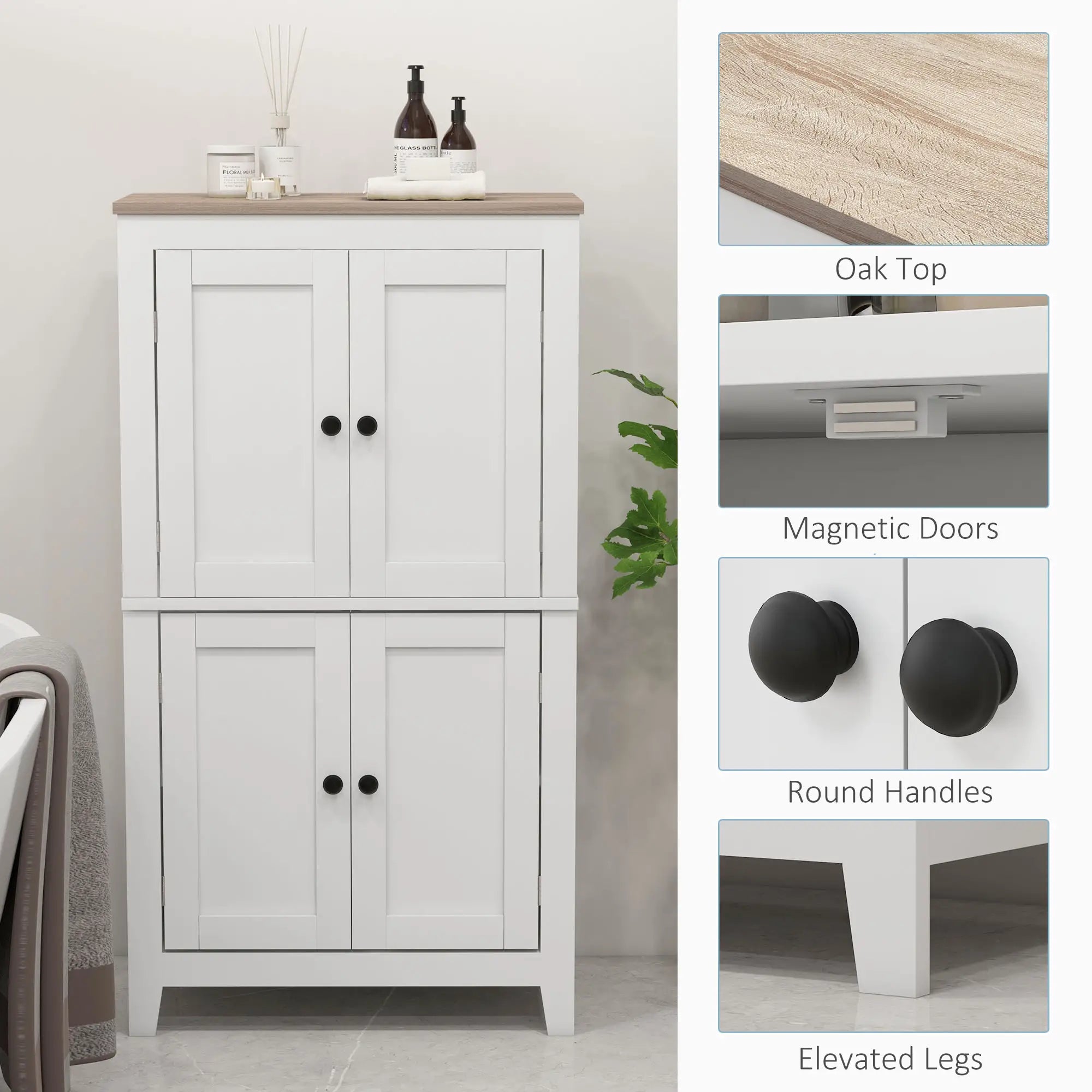 Bathroom Storage Cabinet, Modern Floor Cabinet, 4 Doors, 2 Shelves, White Freestanding Bathroom Cabinets at Gallery Canada