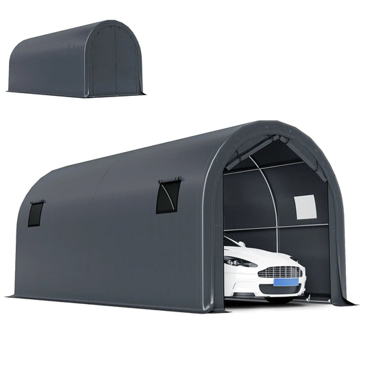 10' x 19' Heavy Duty Carport, Portable Garage Canopy Tent, Dark Grey Car Shelters Dark Grey at Gallery Canada