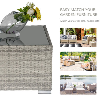 Rattan Garden Coffee Table, 25.6" Square, Tempered Glass Top, Grey Patio Side Tables at Gallery Canada