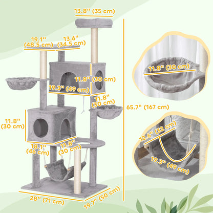 66 Inch Cat Tree with 2 Door Condos, 3 Hammocks, Perch, Scratching Posts, Light Grey Cat Trees at Gallery Canada