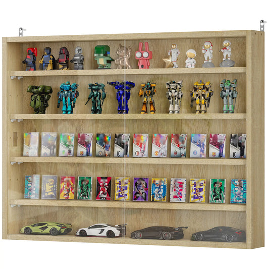 5-Tier Display Cabinet, 2 Glass Doors, 4 Adjustable Shelves, Oak Display Bookshelves Oak at Gallery Canada
