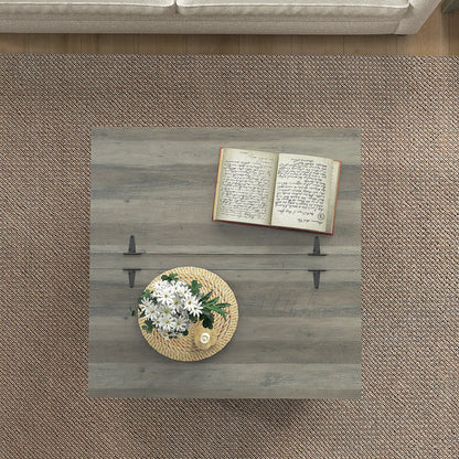 Farmhouse Coffee Table, Square Flip-Top Lid, Hidden Storage, Distressed, Grey Coffee Tables at Gallery Canada