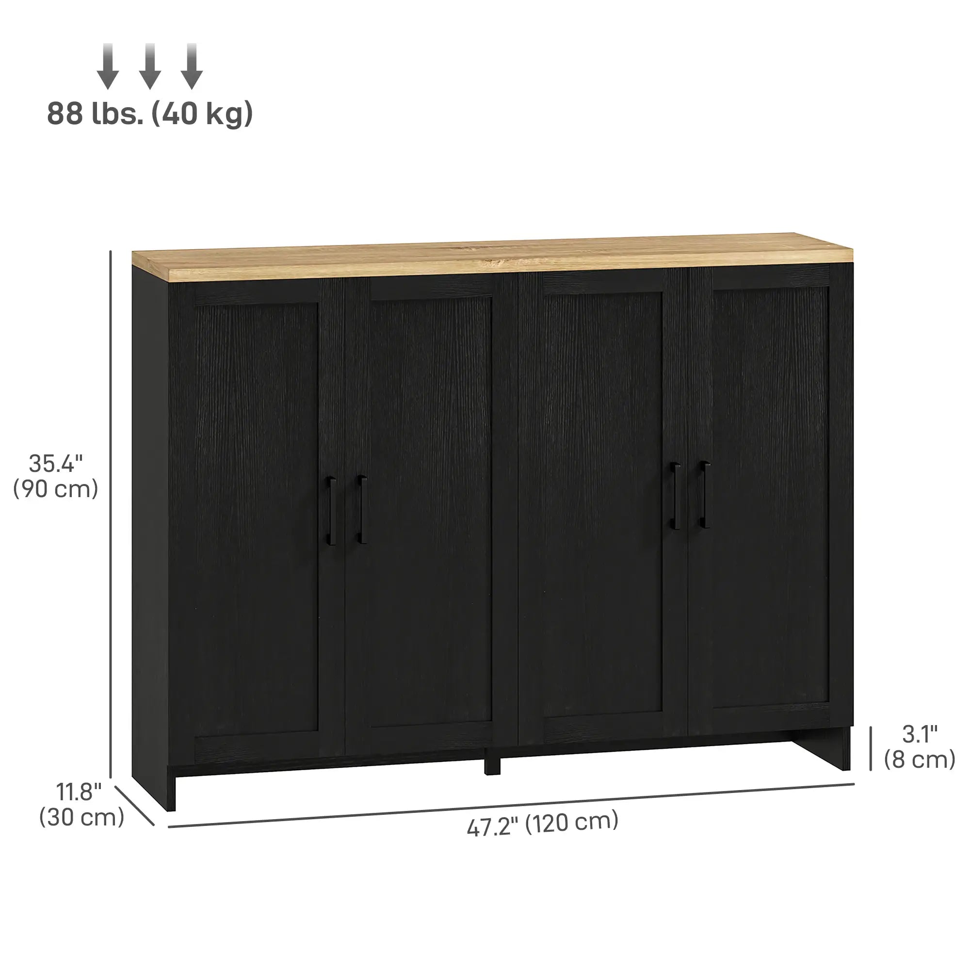 Modern Sideboard Buffet Cabinet, 4 Doors Adjustable Shelves, Black Storage Cabinets at Gallery Canada
