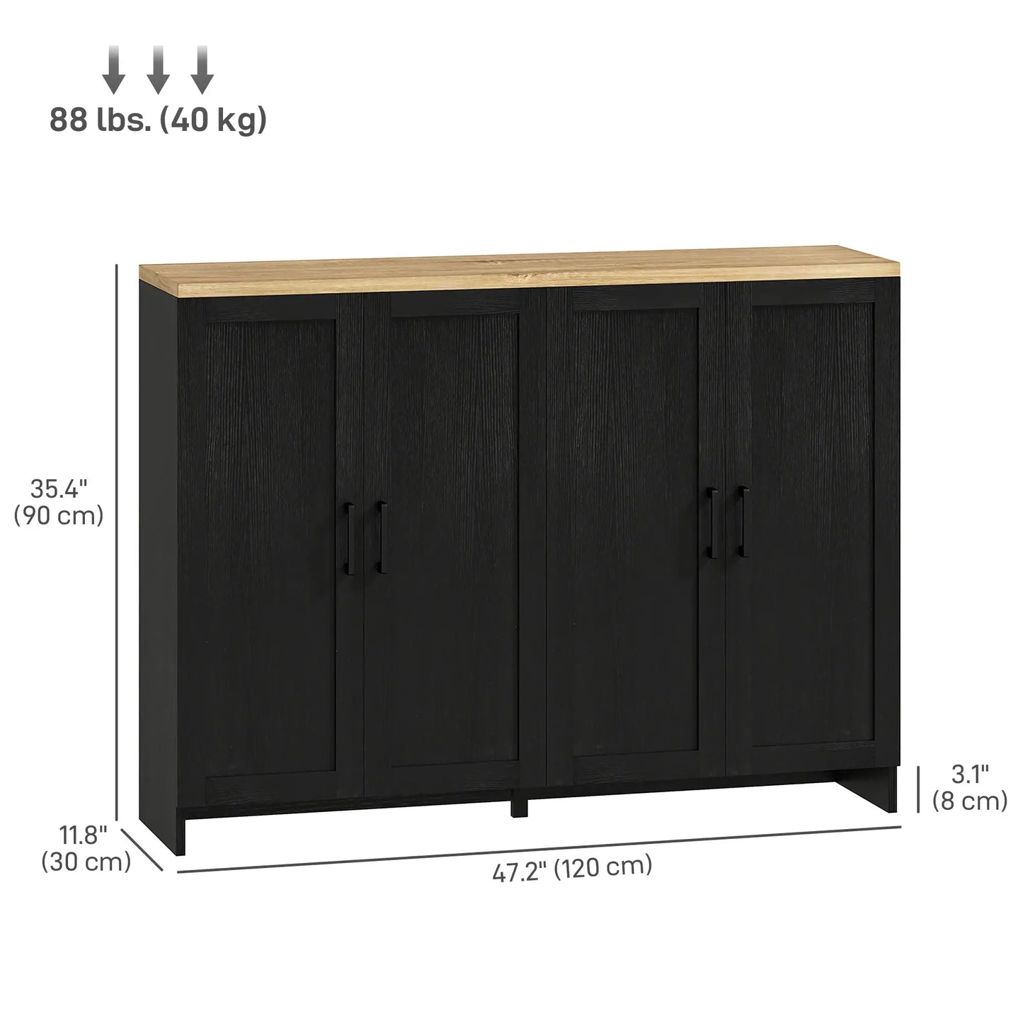 Modern Sideboard Buffet Cabinet, 4 Doors Adjustable Shelves, Black Storage Cabinets at Gallery Canada