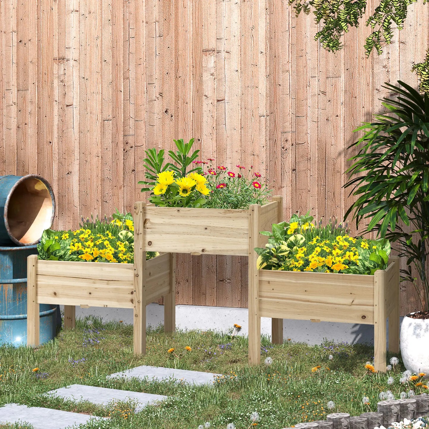 Freestanding Wooden Plant Stand, 3 Tier Raised Garden Bed, Natural Elevated Garden Beds at Gallery Canada