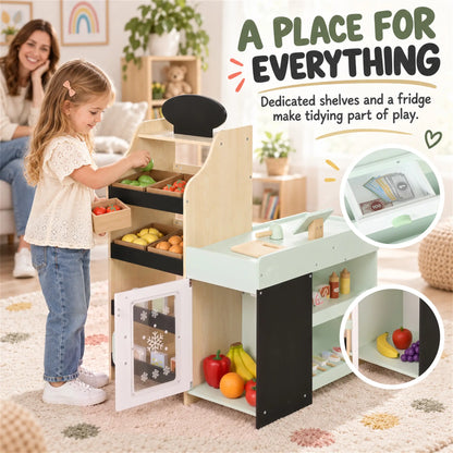 Ensemble de jeu d'épicerie en bois pour enfants, nourriture jouet, caisse enregistreuse, 44 accessoires