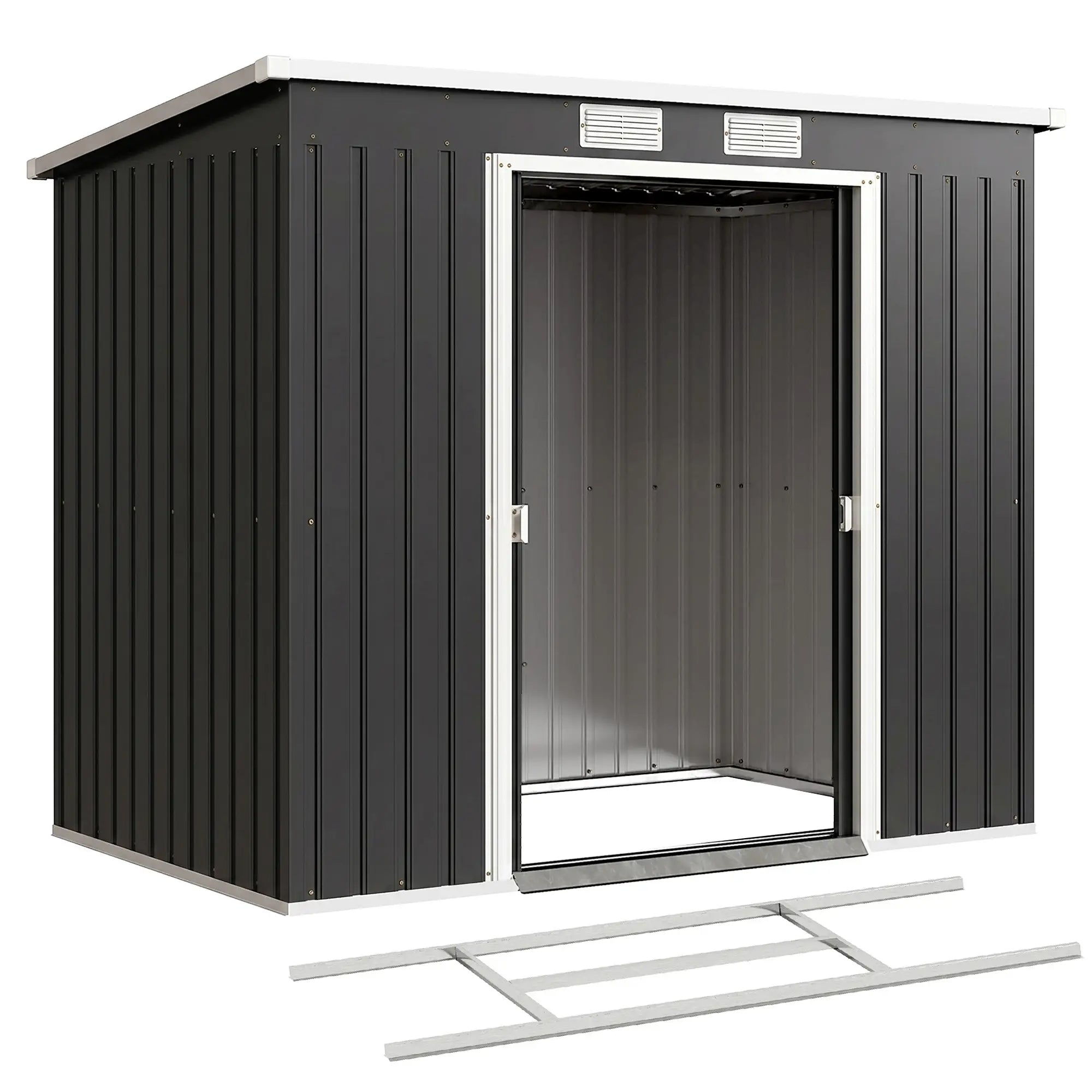 7 x 4ft Galvanised Steel Garden Shed, Foundation Kit, Dark Grey Sheds at Gallery Canada