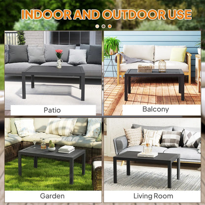 Outdoor Coffee Table, Rectangular, Steel Frame, Slat Tabletop, Grey Patio Side Tables at Gallery Canada