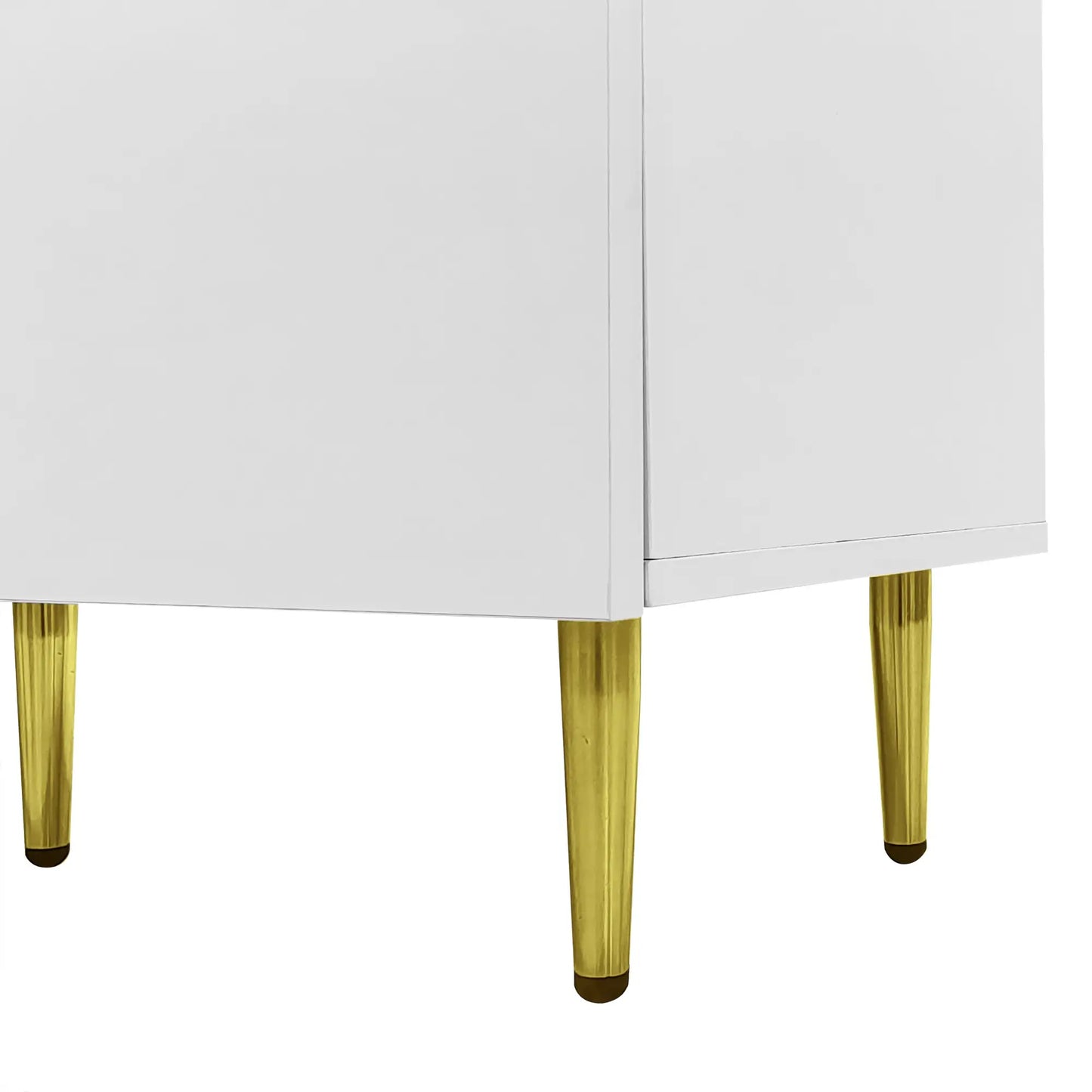 TV Stand, 4 Doors, Handles, Tempered Glass, LED Light, 67" L x 14.5" W x 18.5" H, White+Gold TV Stands at Gallery Canada