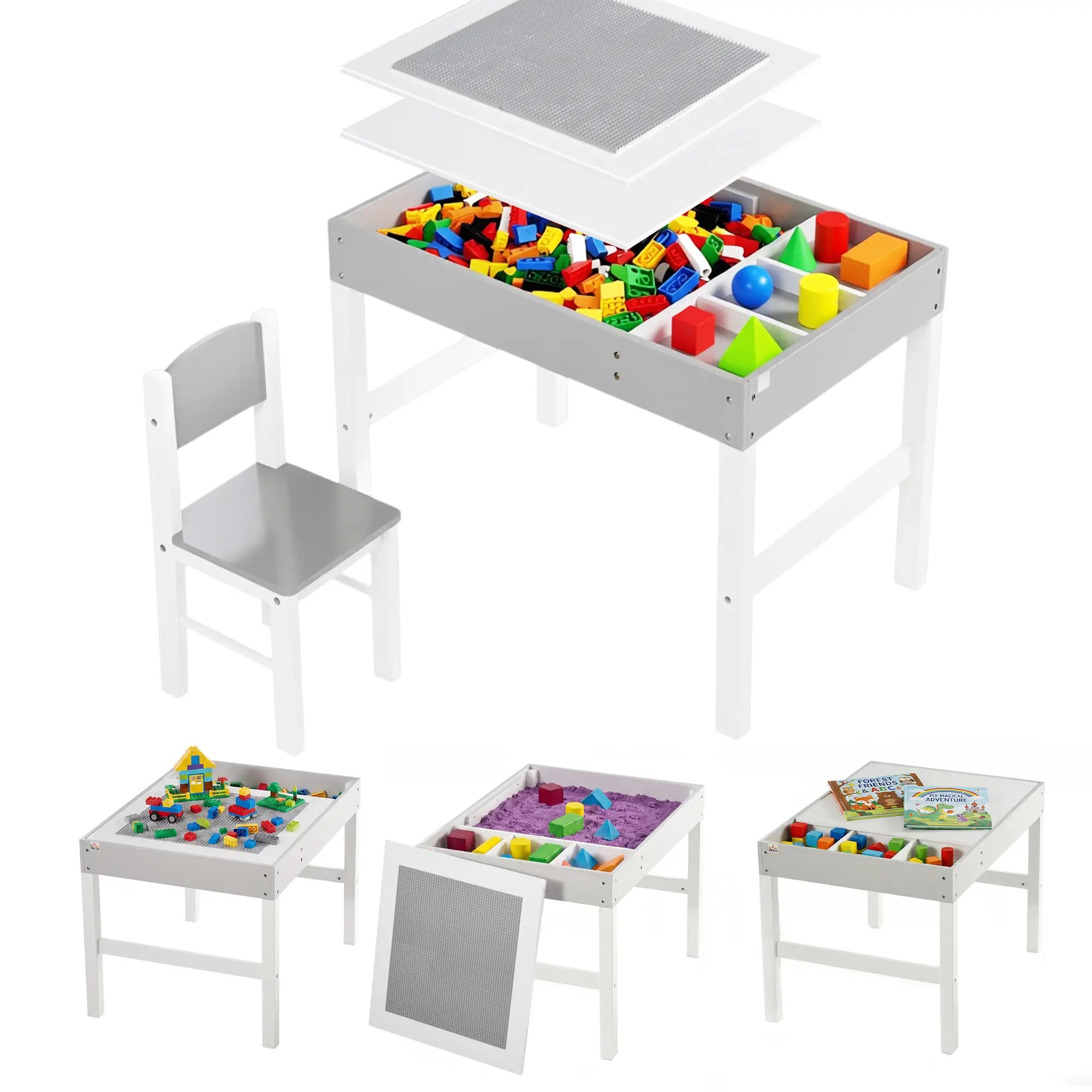 Kids Lego Table with Storage, 2PCs Toddler Activity Furniture, Grey Kids Table Sets White, Grey at Gallery Canada