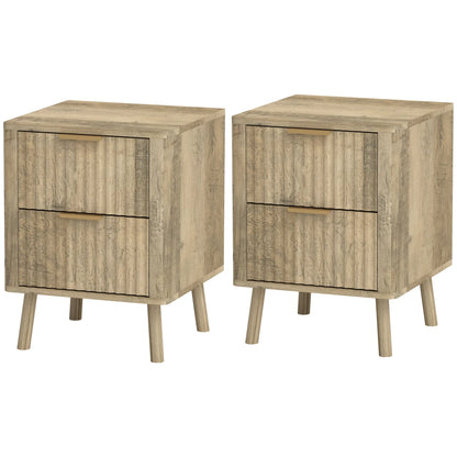 Night Stands Set of 2, Finger Pulls, Fluted Drawers, Round Edges, Oak Bedside Tables at Gallery Canada