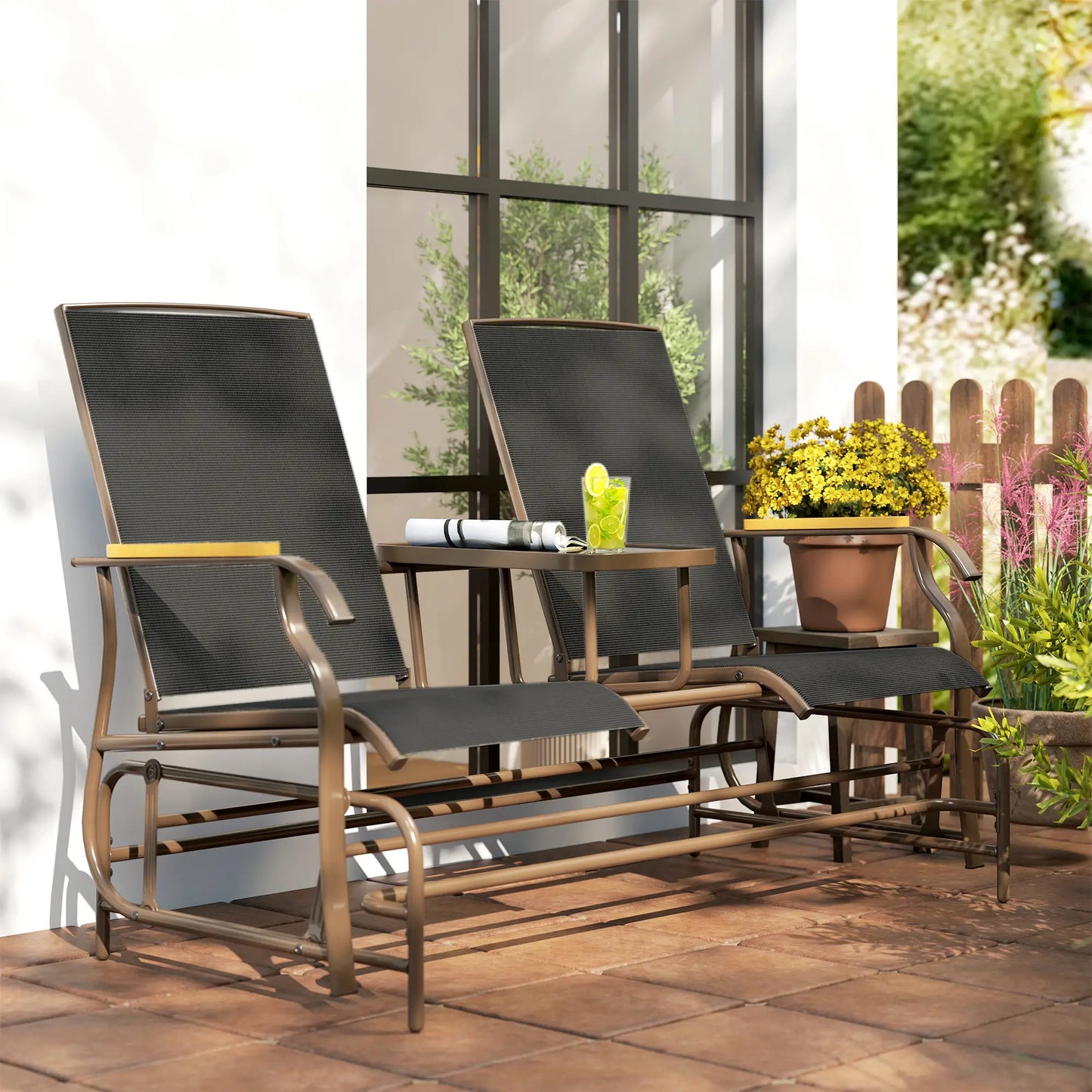 2-Person Outdoor Glider Bench, Steel Frame, Breathable Mesh, Table Outdoor Gliders at Gallery Canada