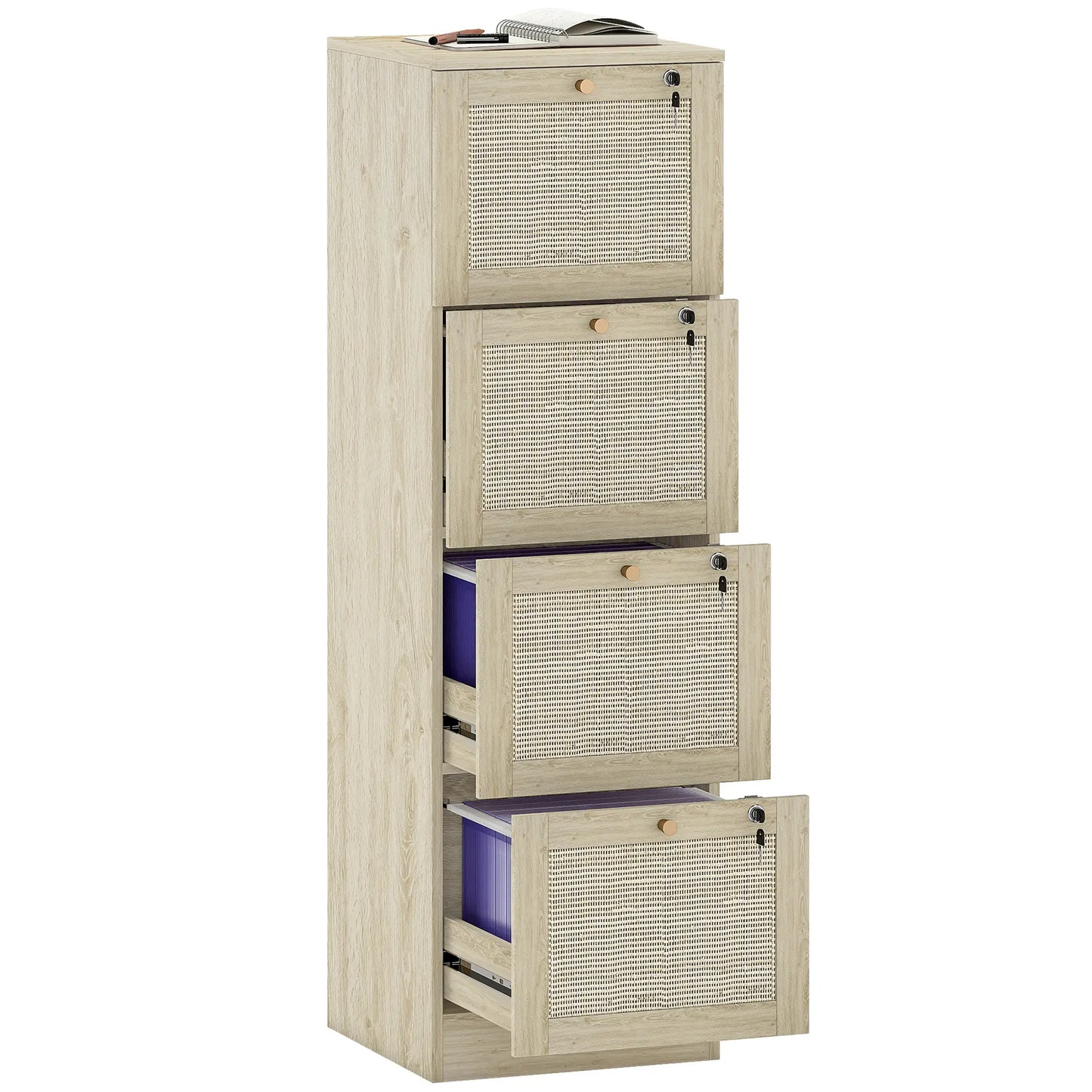 4 Drawer Filing Cabinet with Lock, Boho File Cabinet, A4 Letter Size, Oak Office Cabinets & Cupboards at Gallery Canada