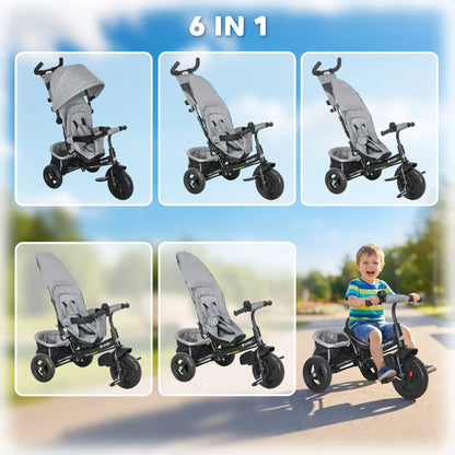 6 in 1 Tricycle for Toddlers, Parent-Push Handle, Grey Tricycles for Kids at Gallery Canada