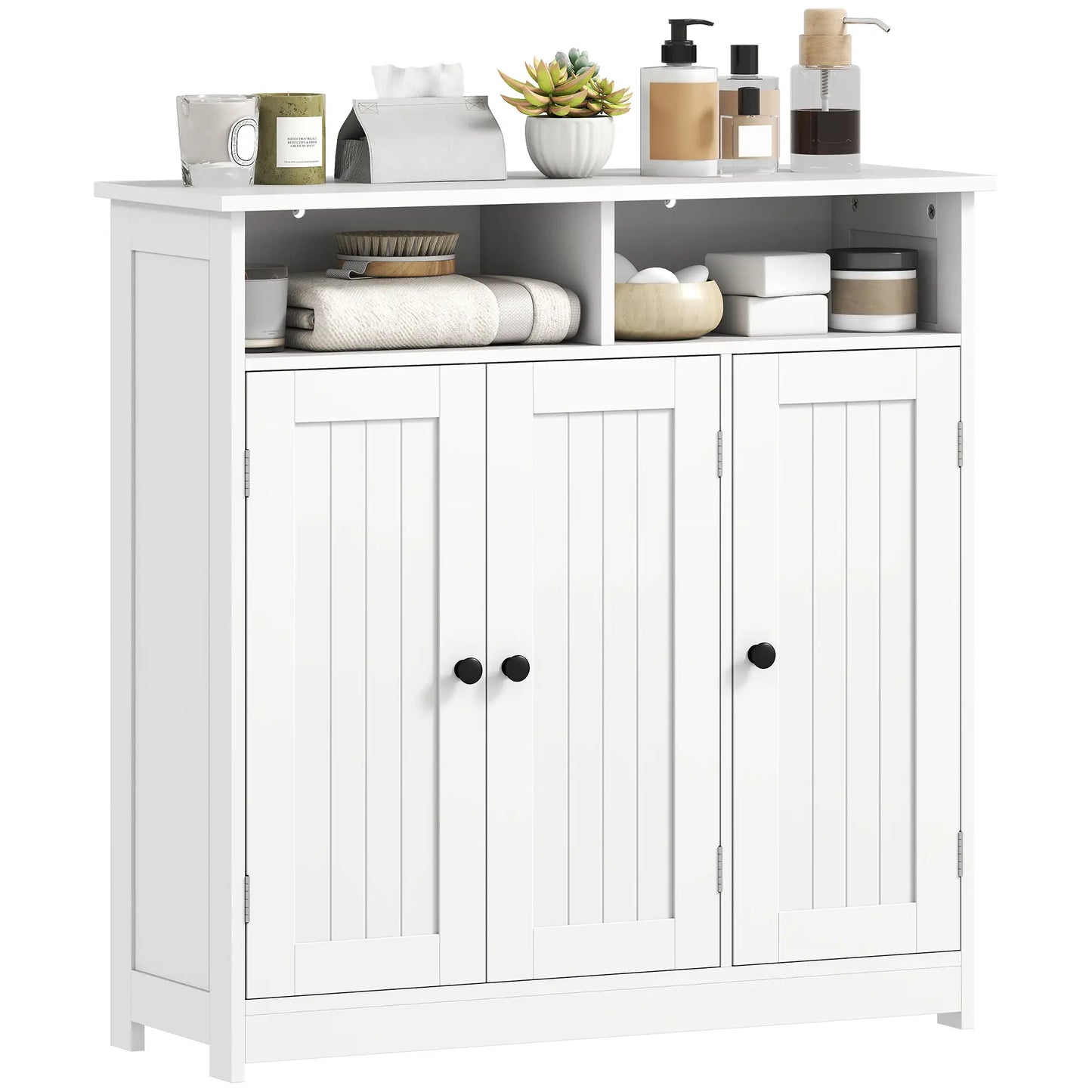 Freestanding Bathroom Floor Cabinet, 3 Doors, 2 Shelves, Adjustable, White Freestanding Bathroom Cabinets at Gallery Canada