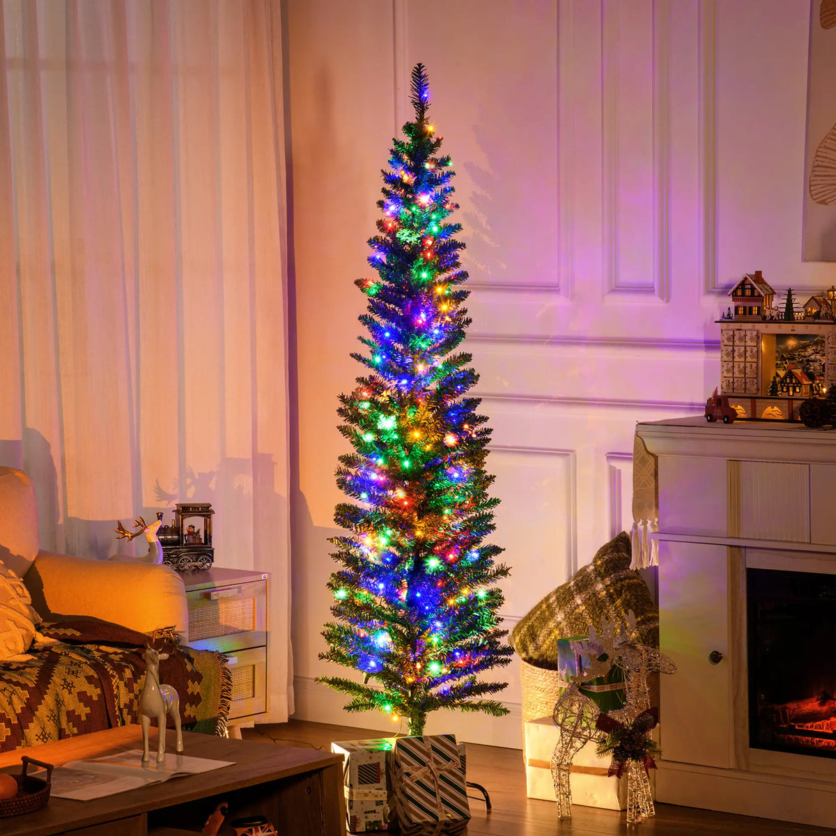 6' Artificial Pencil Christmas Tree, Steel Base, Colorful LED Lights Pencil Christmas Trees at Gallery Canada