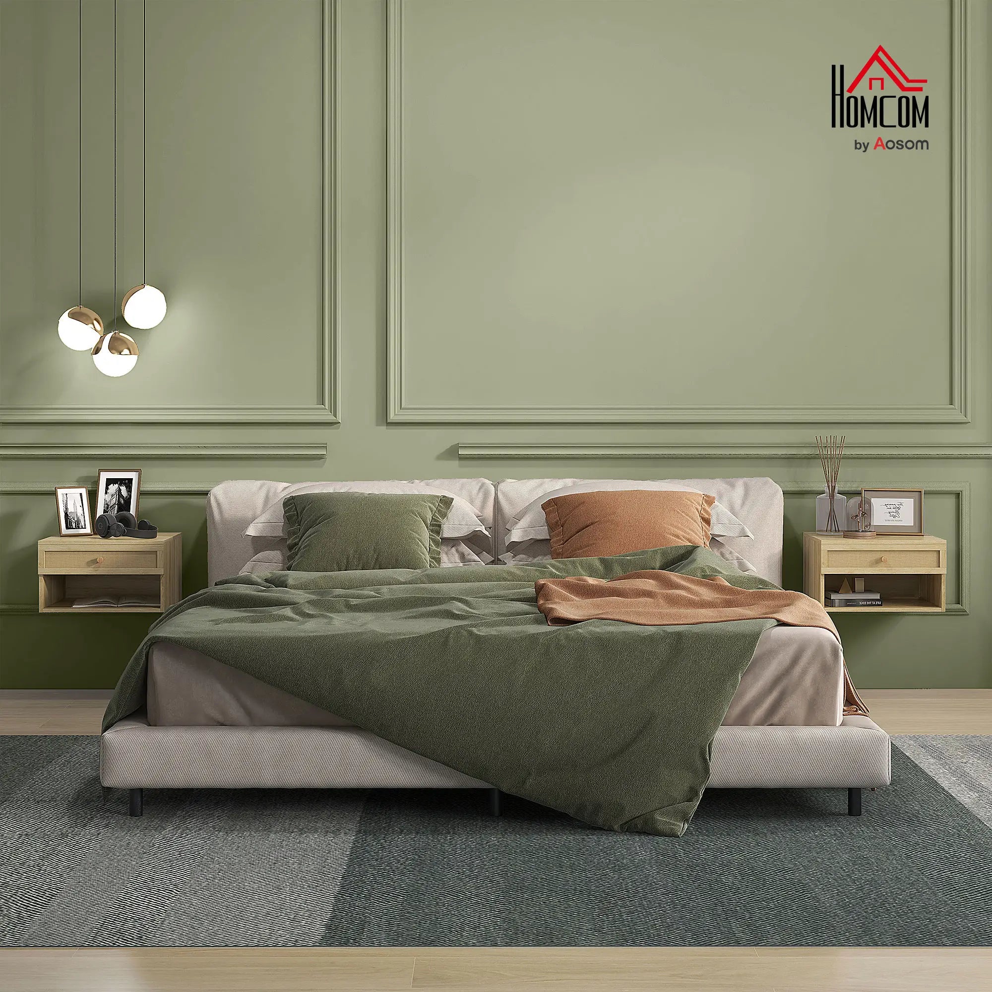 Floating Nightstand Set of 2, Wall Mounted Bedside Table with Drawer, Natural Wood Bedside Tables at Gallery Canada