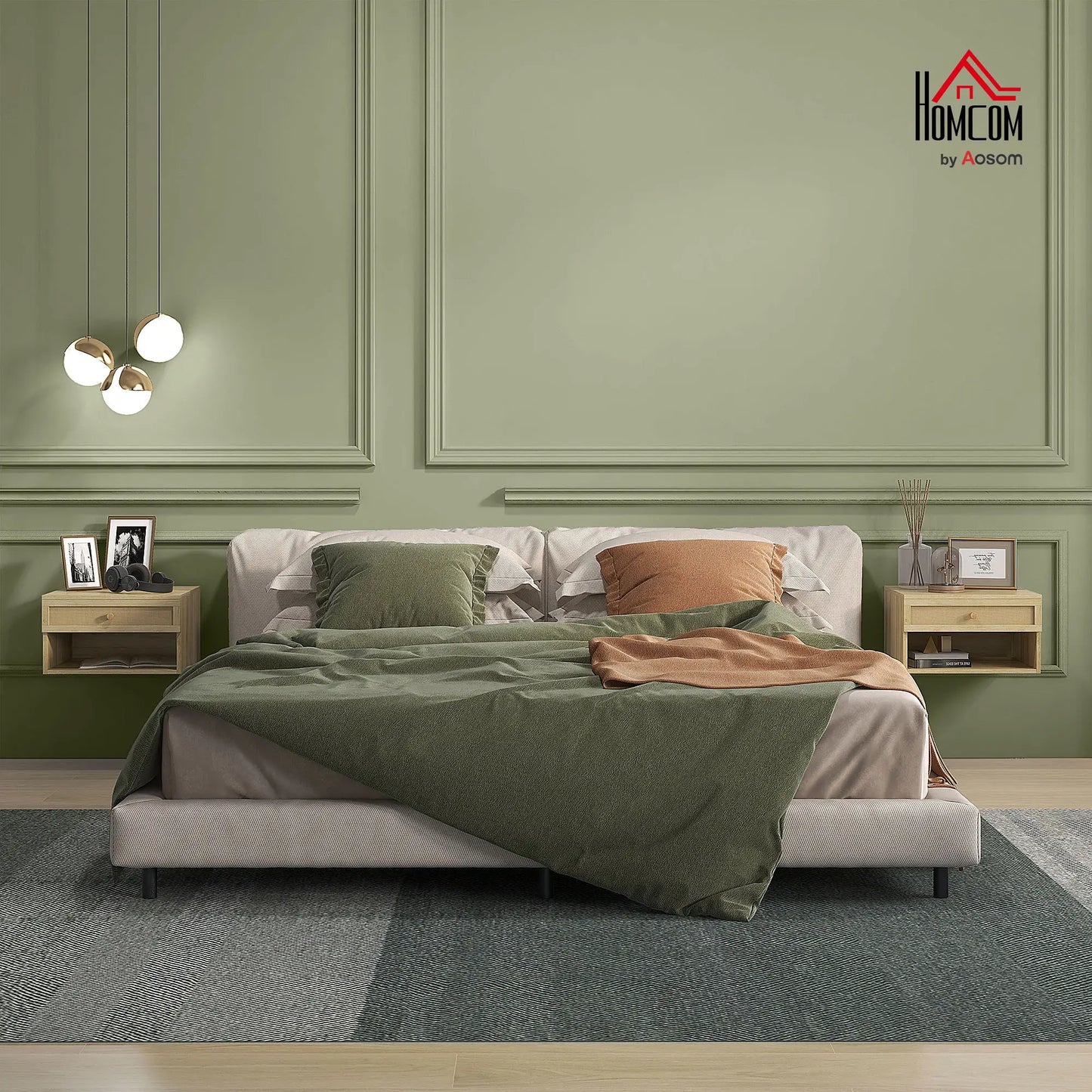 Floating Nightstand Set of 2, Wall Mounted Bedside Table with Drawer, Natural Wood Bedside Tables at Gallery Canada