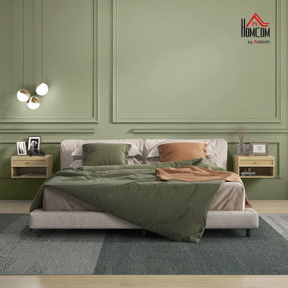 Floating Nightstand Set of 2, Wall Mounted Bedside Table with Drawer, Natural Wood Bedside Tables at Gallery Canada